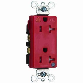 Pass & Seymour Straight Blade Receptacle TRIG26362-HGRED Decorator Duplex Heavy Duty Isolated Ground Tamper Resistant Wall Mount Straight Blade Receptacle, 125 VAC, 20 A, 2 Poles, 3 Wires, Red