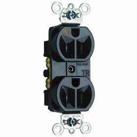 Pass & Seymour Straight Blade Receptacle TRIG5262-BK Duplex Heavy Duty Isolated Ground Tamper Resistant Wall Mount Straight Blade Receptacle, 125 VAC, 15 A, 2 Poles, 3 Wires, Black