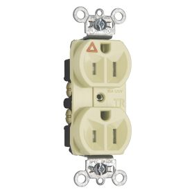 Pass & Seymour Straight Blade Receptacle TRIG5262-I Duplex Heavy Duty Isolated Ground Tamper Resistant Wall Mount Straight Blade Receptacle, 125 VAC, 15 A, 2 Poles, 3 Wires, Ivory