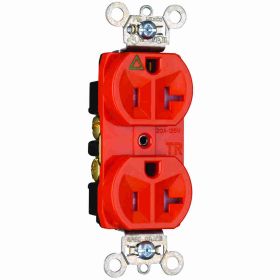 Pass & Seymour TRIG5362 Duplex Heavy Duty Tamper Resistant Straight Blade Receptacle, 125 VAC, 20 A, 2 Poles, 3 Wires, Orange