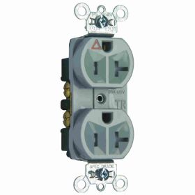 Pass & Seymour TRIG5362-GRY Duplex Heavy Duty Tamper Resistant Straight Blade Receptacle, 125 VAC, 20 A, 2 Poles, 3 Wires, Gray