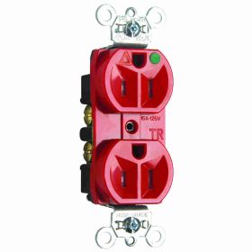 Pass & Seymour Straight Blade Receptacle TRIG8200-RED Duplex Heavy Duty Isolated Ground Tamper Resistant Wall Mount Straight Blade Receptacle, 125 VAC, 15 A, 2 Poles, 3 Wires, Red