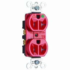 Pass & Seymour TRIG8300-RED Duplex Heavy Duty Tamper Resistant Straight Blade Receptacle, 125 VAC, 20 A, 2 Poles, 3 Wires, Red