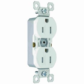 Pass & Seymour TradeMaster 880-TRW Duplex Tamper Resistant Straight Blade Receptacle, 125 VAC, 15 A, 2 Poles, 3 Wires, White