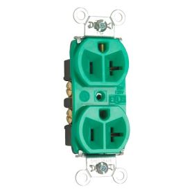 Pass & Seymour 5362-GN 3-Phase Duplex Straight Blade Receptacle, 125 VAC, 20 A, 2 Poles, 3 Wires, Green