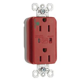 Pass & Seymour PlugTail PTIG8200-REDSP Hospital Grade Isolated Ground Surge Protective Duplex Receptacle With LED Monitor, 125 VAC, 15 A, 60 Hz, 1 Phase