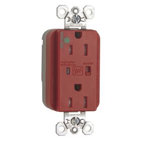 Pass & Seymour PlugTail PTTR8200-REDSP Hospital Grade Isolated Ground Tamper Resistant Surge Protective Duplex Receptacle With LED Monitor, 125 VAC, 15 A, 60 Hz