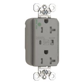 Pass & Seymour PlugTail PTTR8300-GRYSP Hospital/Specification Grade Isolated Ground Tamper Resistant Surge Protective Duplex Receptacle With LED Monitor, 125 VAC, 20 A, 60 Hz