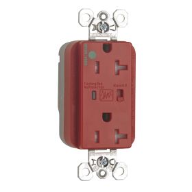 Pass & Seymour PlugTail PTTR8300-REDSP Hospital/Specification Grade Isolated Ground Tamper Resistant Surge Protective Duplex Receptacle With LED Monitor, 125 VAC, 20 A, 60 Hz