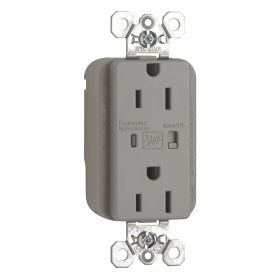 Pass & Seymour PlugTail PT5262-GRYSP Extra Heavy Duty Isolated Ground Specification Grade Surge Protective Duplex Receptacle With LED Monitor, 125 VAC, 15 A, 60 Hz