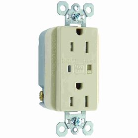 Pass & Seymour TR5262-ISP Duplex Extra Heavy Duty Surge Protective Tamper Resistant Straight Blade Receptacle, 125 VAC, 15 A, 2 Poles, 3 Wires, Ivory