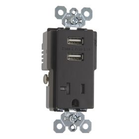 Pass & Seymour TR5361USB Decorator USB Charger With Tamper Resistant Receptacle, 20 A, 125 VAC, 2 Poles, 3 Wires, Brown