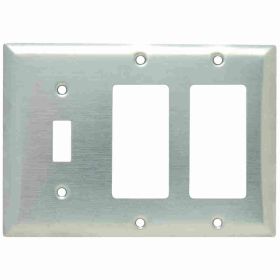 Pass & Seymour SS1262 Standard Combination Wallplate, 3 Gangs, 4-1/2 in, 302 Stainless Steel