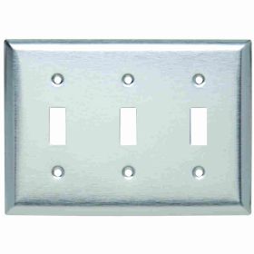 Pass & Seymour SL3 Standard Wallplate, 3 Gangs, Silver, 5 in H x 6-3/8 in W, 430 Stainless Steel/Thermoplastic