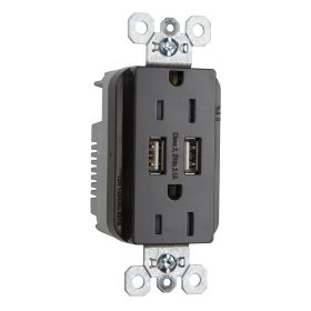 Pass & Seymour TR-5262USB Tamper Resistant Duplex Receptacle With USB Charger, 15 A, 125 VAC, Brown