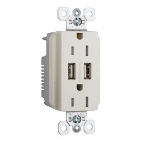 Pass & Seymour TR-5262USBLA Tamper Resistant Duplex Receptacle With USB Charger 15 A 125 VAC 1 Phase 2 Poles 3 Wires Light