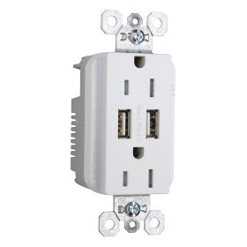 Pass & Seymour TR-5262USBW Decorator Duplex Tamper Resistant Combination Receptacle With USB Charger, 15 A, 125 VAC, White