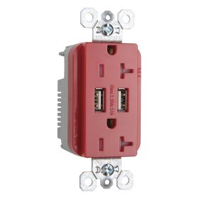 Pass & Seymour TR-5362USBNI Decorator Duplex Tamper Resistant Combination Receptacle With USB Charger, 20 A, 125 VAC, 1 Phase, 2 Poles, 3 Wires, Red