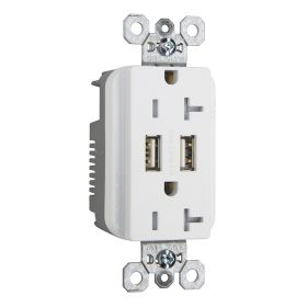 Pass & Seymour TR-5362USBW Tamper Resistant Duplex Receptacle With USB Charger, 20 A, 125 VAC, White