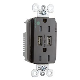 Pass & Seymour TR-8200HUSB USB Charger With Tamper Resistant Duplex Receptacle, 15 A, 125 VAC, Brown