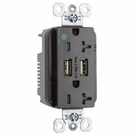 Pass & Seymour TR-8300HUSB Decorator Tamper Resistant Duplex Receptacle With USB Charger, 20 A, 125 VAC, 2 Poles, 3 Wires, Brown