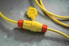 Pass & Seymour Turnlok STERIGUARD 27W75AM Anti-Microbial Straight Blade Watertight Locking Connector, 250 VAC, 20 A, 3 Poles, 4 Wires, Orange/Yellow