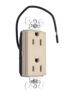 Pass & Seymour Straight Blade Receptacle PTTR26262SCCTI Decorator Half Control Heavy Duty Tamper Resistant Straight Blade Receptacle, 125 VAC, 15 A, Ivory