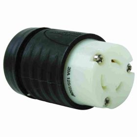 Pass & Seymour Turnlok L1020-C 3-Phase Locking Connector, 125/250 VAC, 20 A, 3 Poles, 3 Wires, Black/White