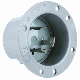 Pass & Seymour Turnlok L630-FI 3-Phase Locking Flanged Inlet, 250 VAC, 30 A, 2 Poles, 3 Wires, Gray