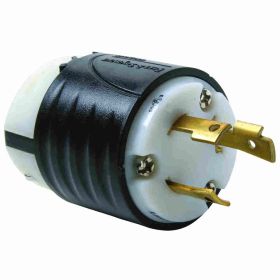 Pass & Seymour Turnlok L830-P Locking Plug, 480 VAC, 30 A, 2 Poles, 3 Wires, Black/White