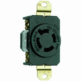 Pass & Seymour Turnlok L1920-R 3-Phase Single Locking Receptacle, 277/480 VAC, 20 A, 4 Poles, 4 Wires, Black/White