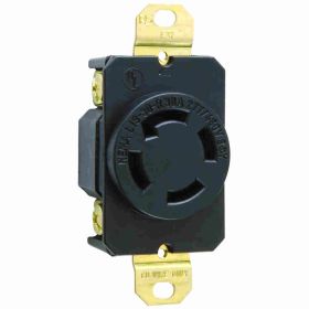 Pass & Seymour Turnlok L1930-R 3-Phase Single Locking Receptacle, 277/480 VAC, 30 A, 4 Poles, 4 Wires, Black/White