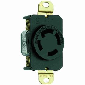 Pass & Seymour L2030-R 3-Phase Single Locking Receptacle, 600 VAC, 30 A, 4 Poles, 4 Wires, Black/White