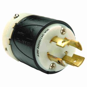 Pass & Seymour Turnlok L2030-P Locking Plug, 600 VAC, 30 A, 4 Poles, 4 Wires, Black/White