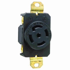 Pass & Seymour L2230-R 3-Phase Single Locking Receptacle, 277/480 VAC, 30 A, 4 Poles, 5 Wires, Black/White