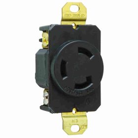 Pass & Seymour Turnlok 3330 Impact Resistant Non-Grounding Single Receptacle, 125/250 VAC, 30 A, 2 Poles, 3 Wires, Black