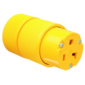 Pass & Seymour D0533 Gator Grip Straight Blade Connector, 125 VAC, 30 A, 2 Poles, 15 Wires, Yellow