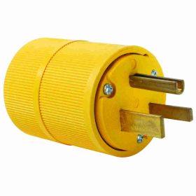 Pass & Seymour D0551 Straight Blade Plug, 125 VAC, 50 A, 2 Poles, 15 Wires, Yellow