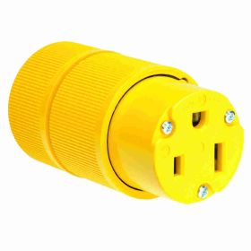 Pass & Seymour D0553 Gator Grip Straight Blade Connector, 125 VAC, 50 A, 2 Poles, 15 Wires, Yellow