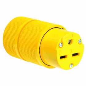 Pass & Seymour D0633 Gator Grip Straight Blade Connector, 250 VAC, 30 A, 2 Poles, 15 Wires, Yellow