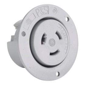 Pass & Seymour Turnlok L3720-FO Flanged Outlet, 347 VAC, 20 A, 2 Poles, 3 Wires, Gray