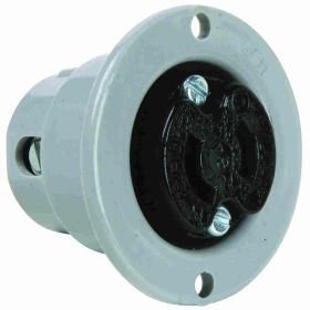 Pass & Seymour Turnlok ML114 Midget Lock Locking Flanged Outlet, 125 VAC, 15 A, 2 Poles, 2 Wires, Black/Gray