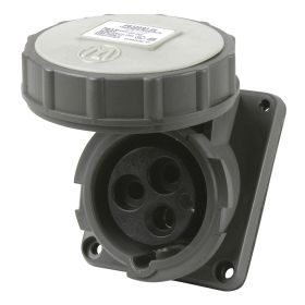 Pass & Seymour PS320R5-W Watertight Pin and Sleeve Receptacle, 277 VAC, 20 A, 2 Poles, 3 Wires, Gray