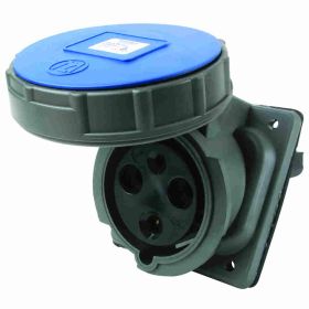 Pass & Seymour PS360R6-W 3-Phase Watertight Pin and Sleeve Receptacle, 250 VAC, 60 A, 2 Poles, 3 Wires, Black