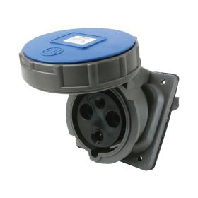 Pass & Seymour PS3100R6-W 3-Phase Watertight Pin and Sleeve Receptacle, 250 VAC, 100 A, 2 Poles, 3 Wires, Black