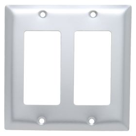 Pass & Seymour SA262 Standard Wallplate, 2 Gangs, Silver, 4-1/2 in H x 4-1/2 in W, Aluminum