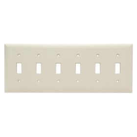 Pass & Seymour SP6-LA Standard Toggle Wallplate, 6 Gangs, Light Almond, 5 in, Thermoplastic