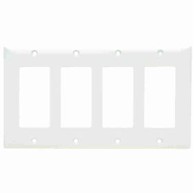 Pass & Seymour Sierraplex SP264-W Standard Wallplate, 4 Gangs, White, 5 in H x 8-1/8 in W, Thermoplastic