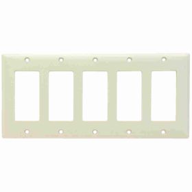 Pass & Seymour SP265-LA Standard Decorator Wallplate With Color Matching Screws, 5 Gangs, 5 in, Thermoplastic, Light Almond