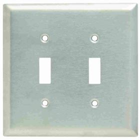 Pass & Seymour SSJ2 Junior Jumbo Wallplate, 2 Gangs, 5 in H x 4.93 in W, 302 Stainless Steel/Thermoplastic